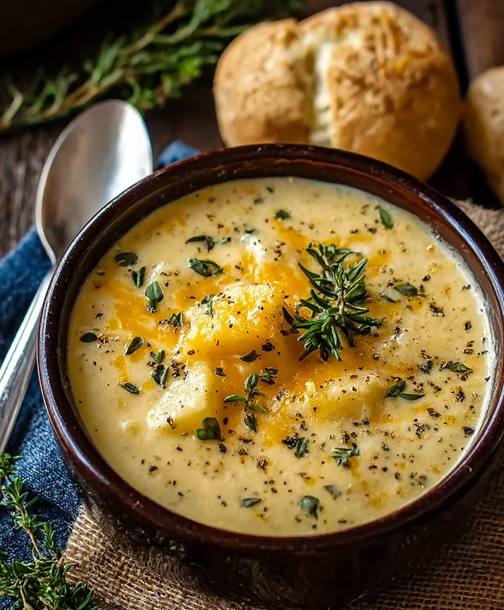 Creamy Hearty Cheddar Garlic Herb Potato Soup Recipe