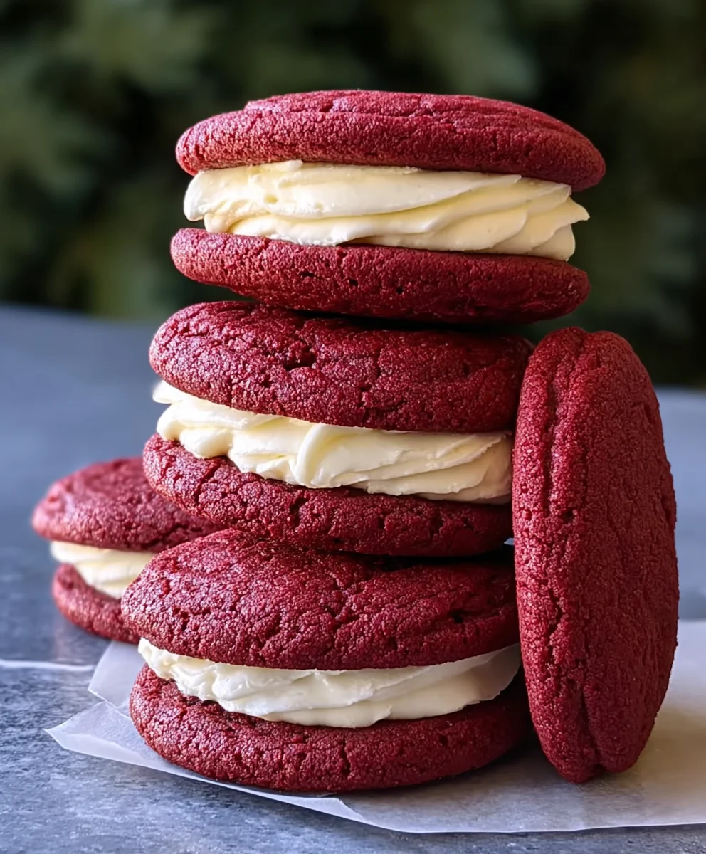 Decadent Red Velvet Cookie Sandwiches with Cream Cheese