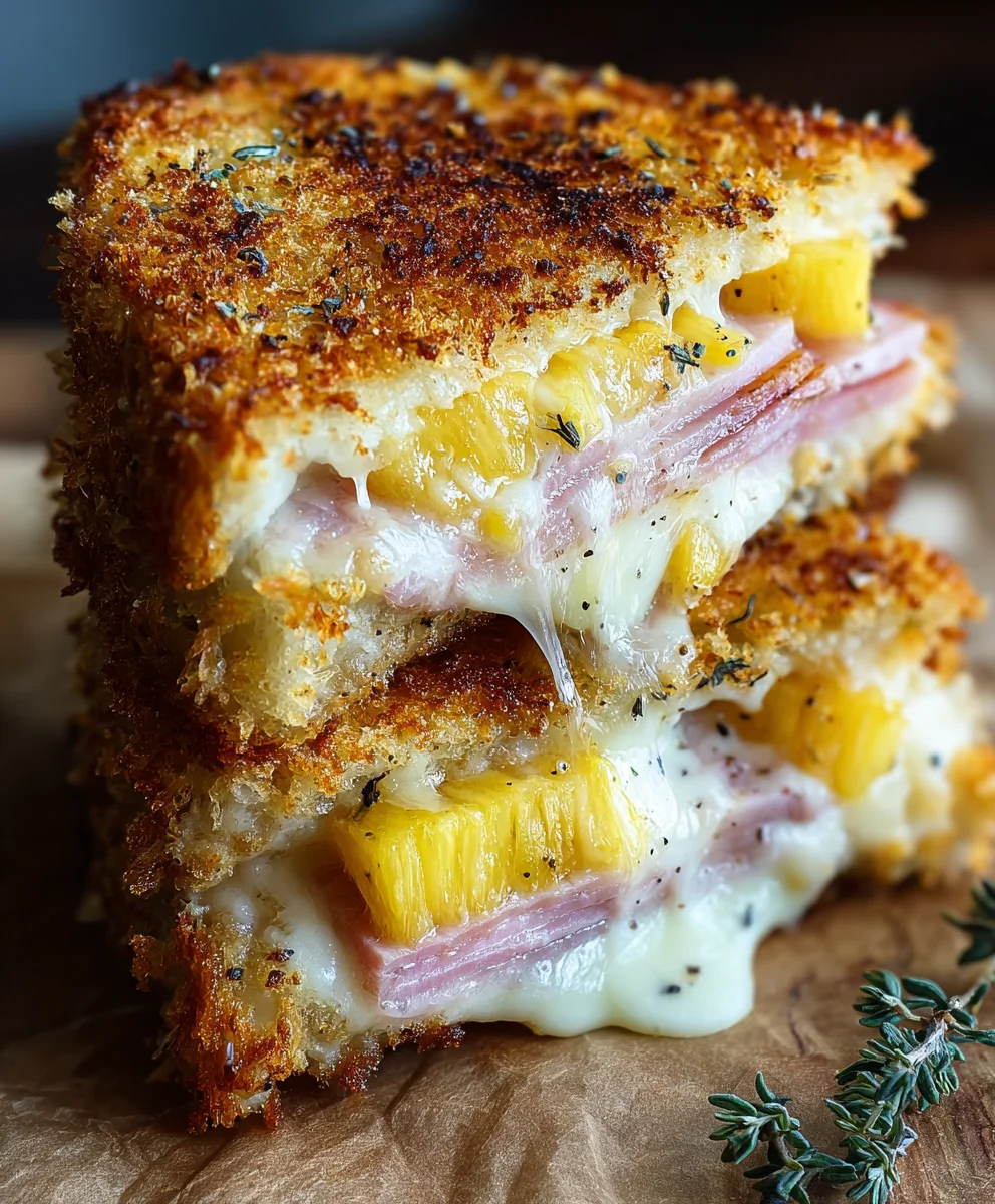 Mouthwatering Cheese Crusted Hawaiian Grilled Cheese