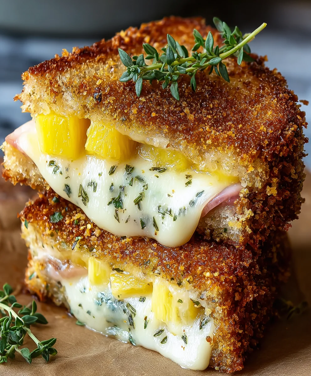 Mouthwatering Cheese Crusted Hawaiian Grilled Cheese
