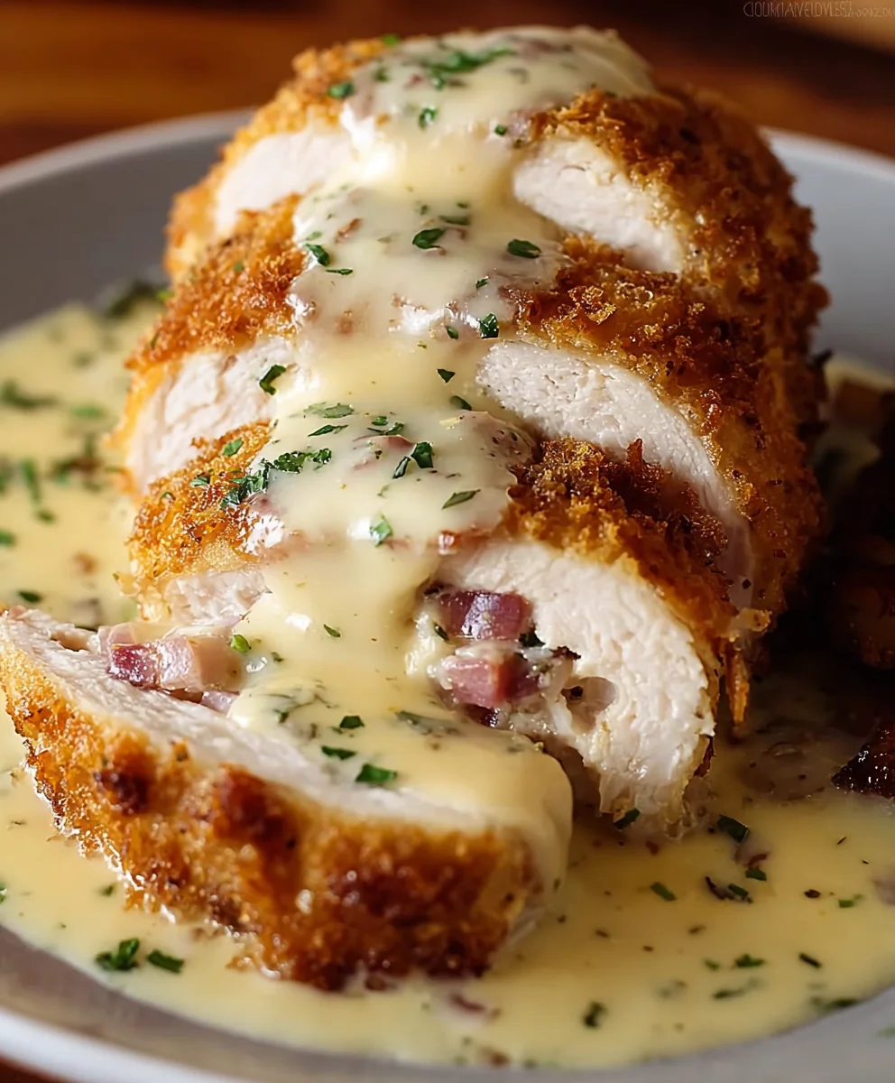 Chicken Cordon Bleu with Creamy Swiss Cheese Sauce