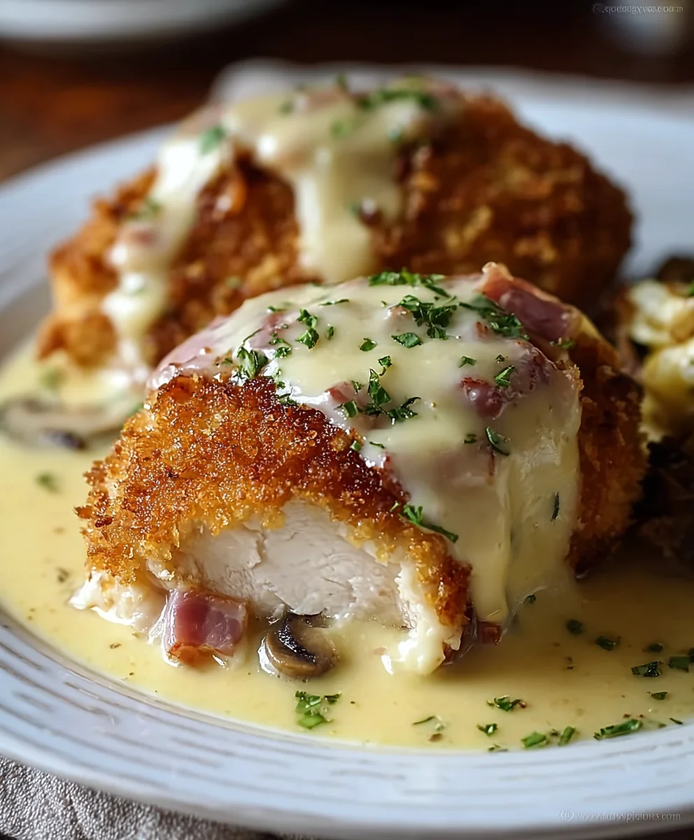 Chicken Cordon Bleu with Creamy Swiss Cheese Sauce