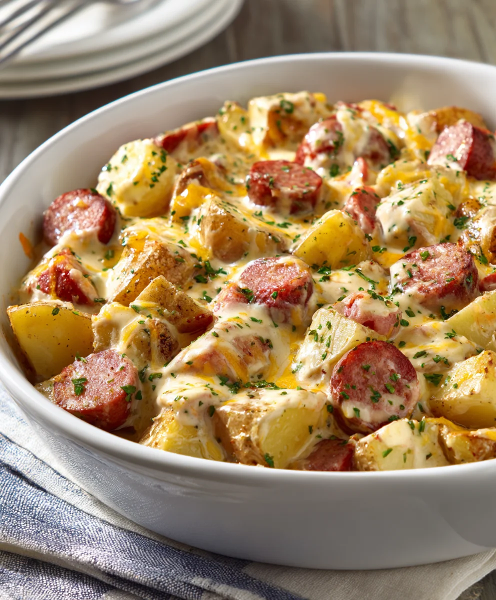 Irresistible Cheesy Ranch Potatoes & Smoked Sausage Feast