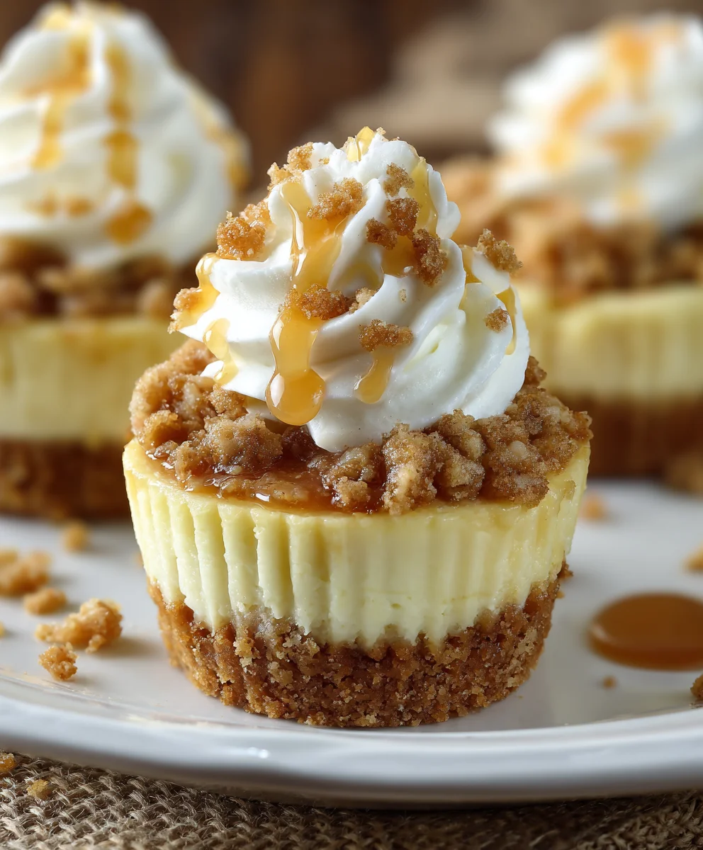 Bite-sized Apple Crisp Mini Cheesecakes - Perfect Treat!