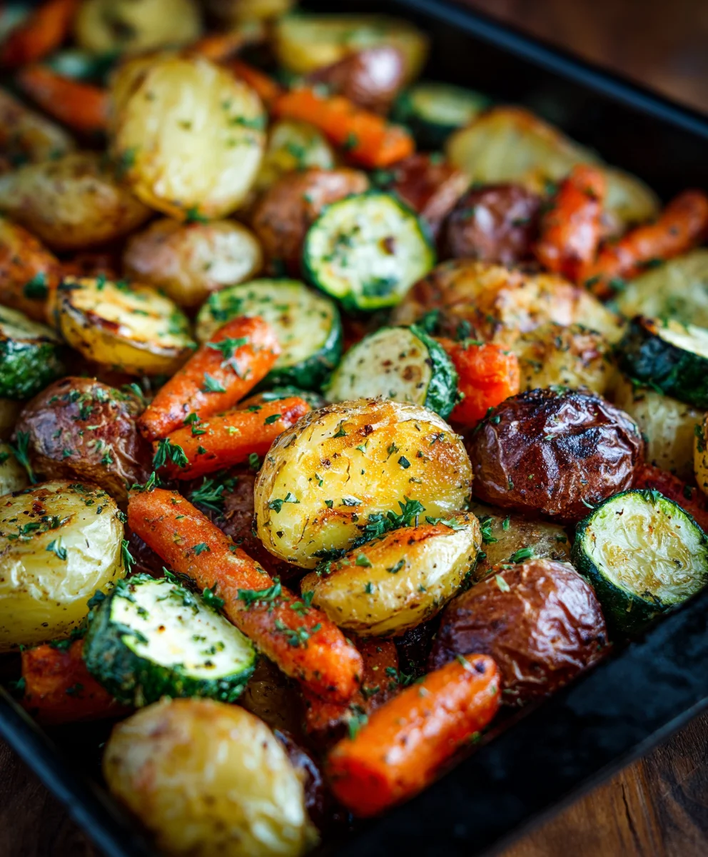 Easy Garlic Herb Roasted Potatoes, Carrots & Zucchini