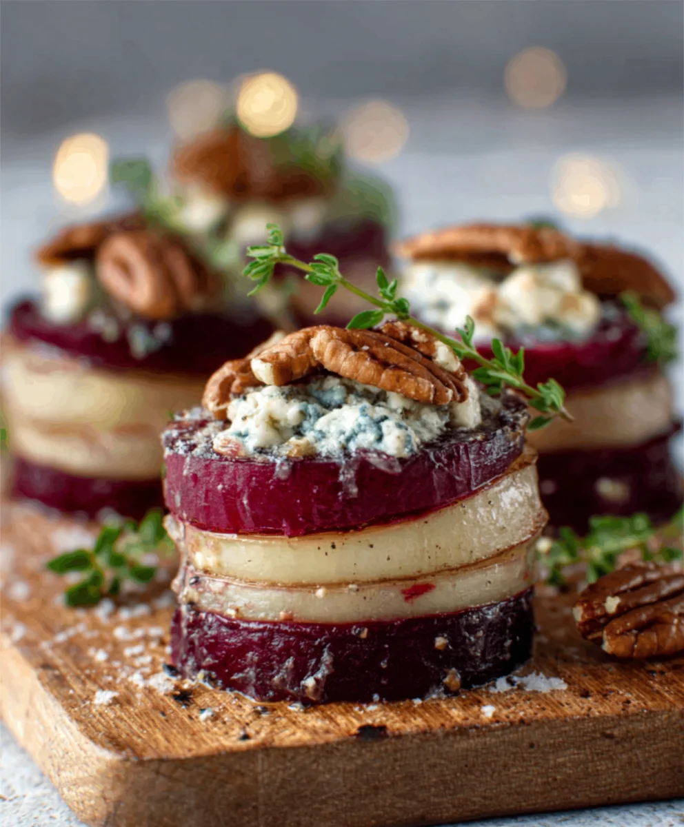 Gourmet Beet Pear Blue Cheese Stacks with Crunchy Pecans