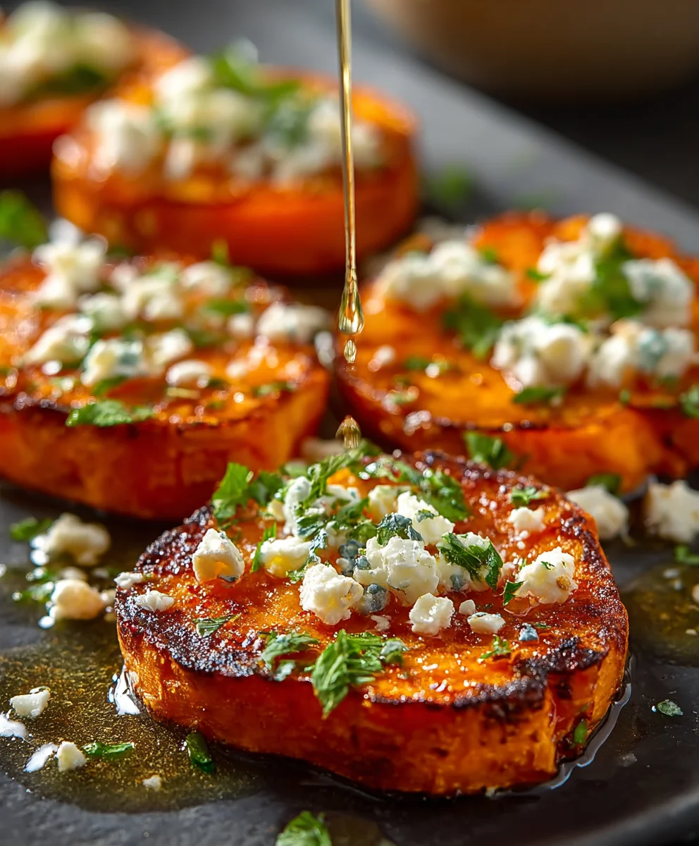 Honey Feta Roasted Sweet Potato Rounds - Easy Appetizer