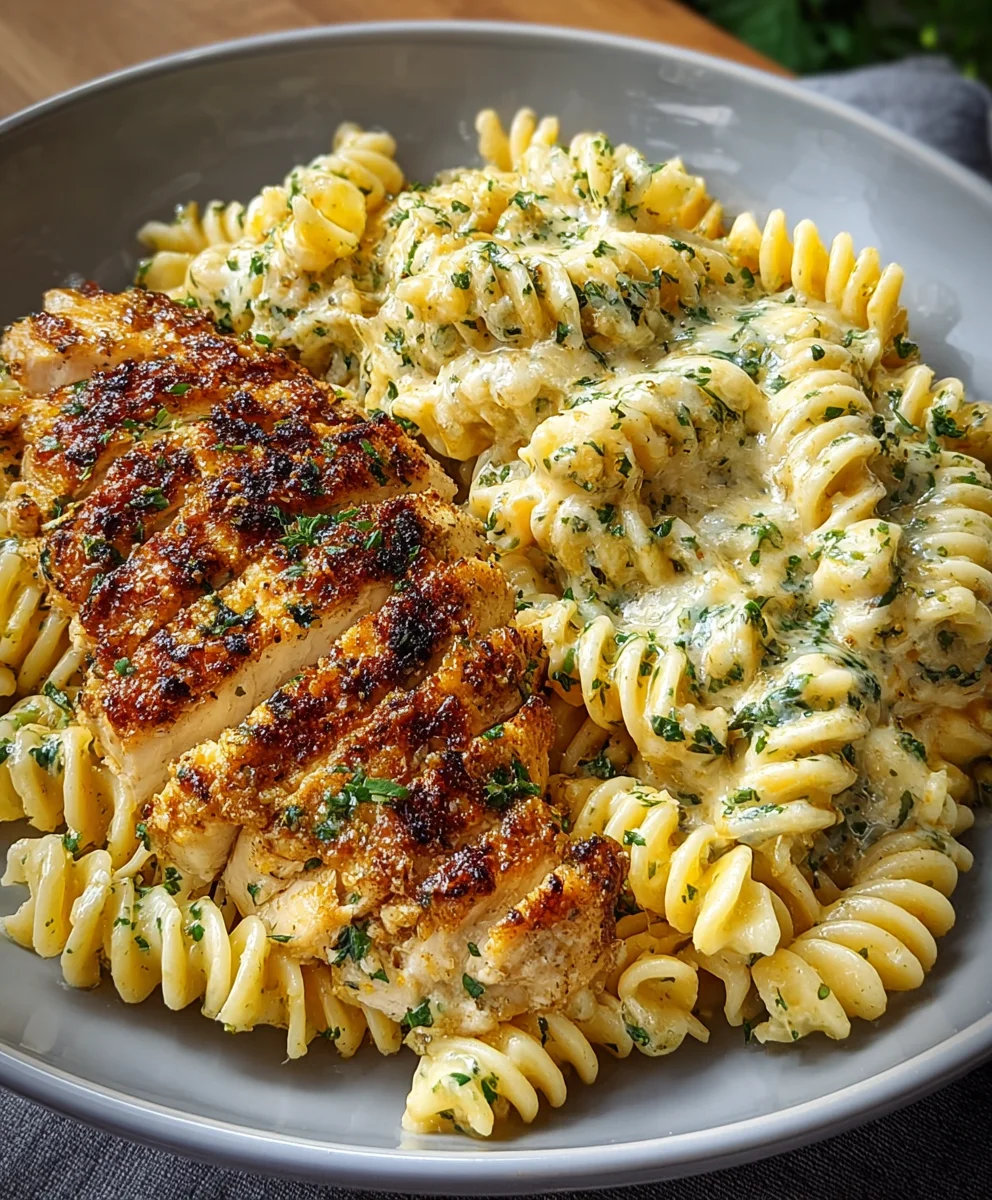 Easy Creamy Garlic Parm Chicken & Cheesy Twisted Pasta