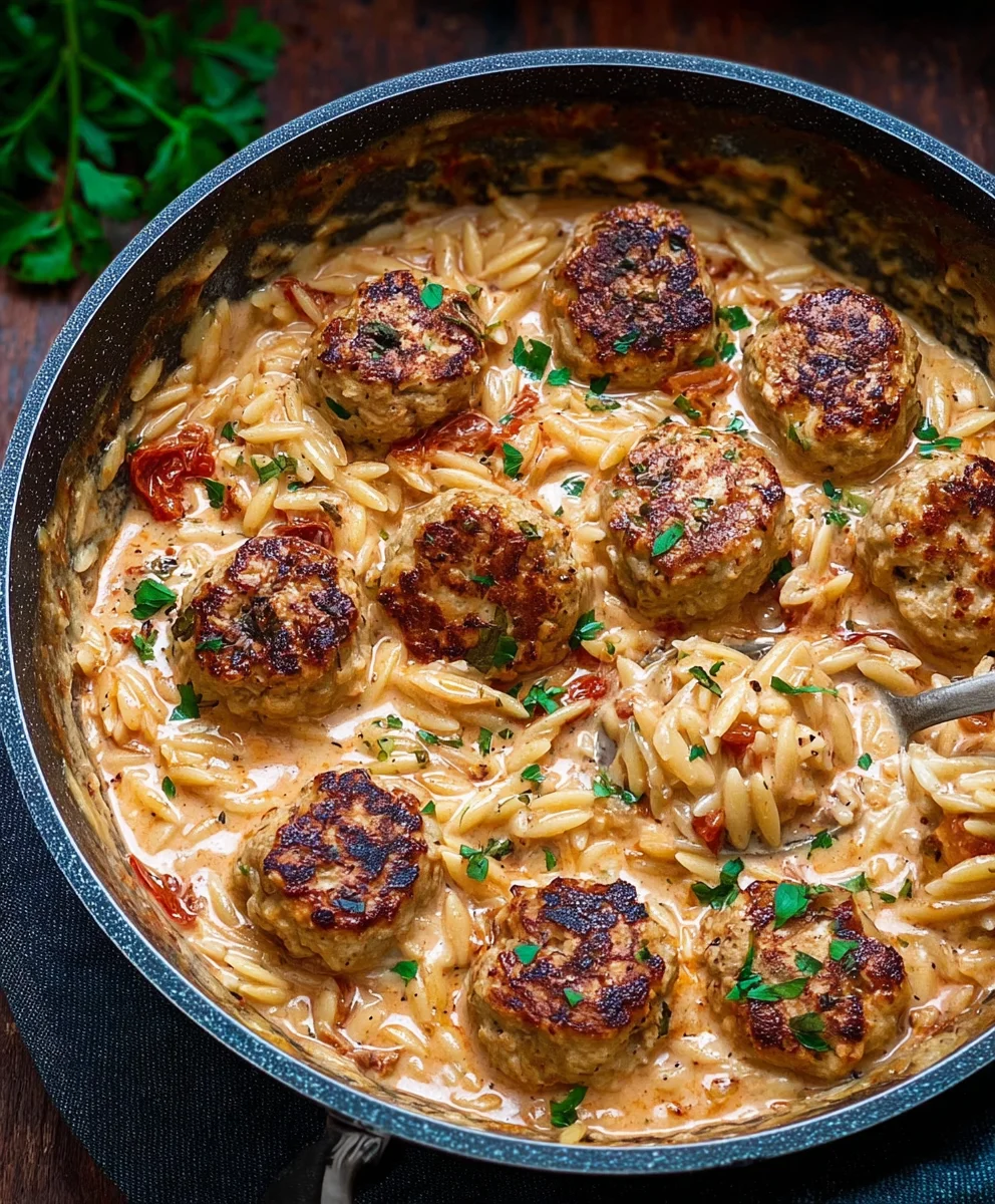 Marry Me Chicken Meatball Orzo-Easy Comfort Dish