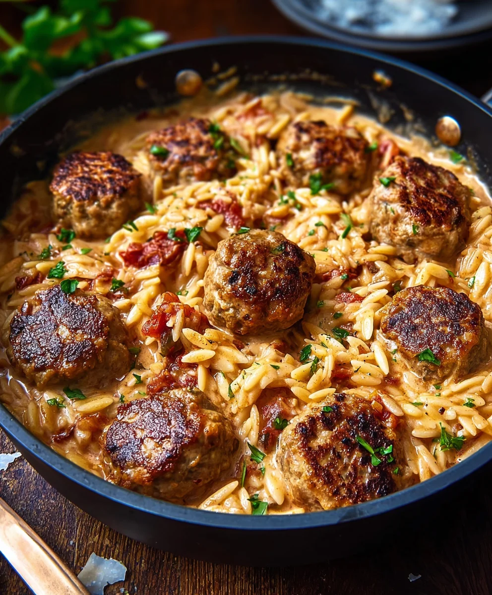 Marry Me Chicken Meatball Orzo-Easy Comfort Dish