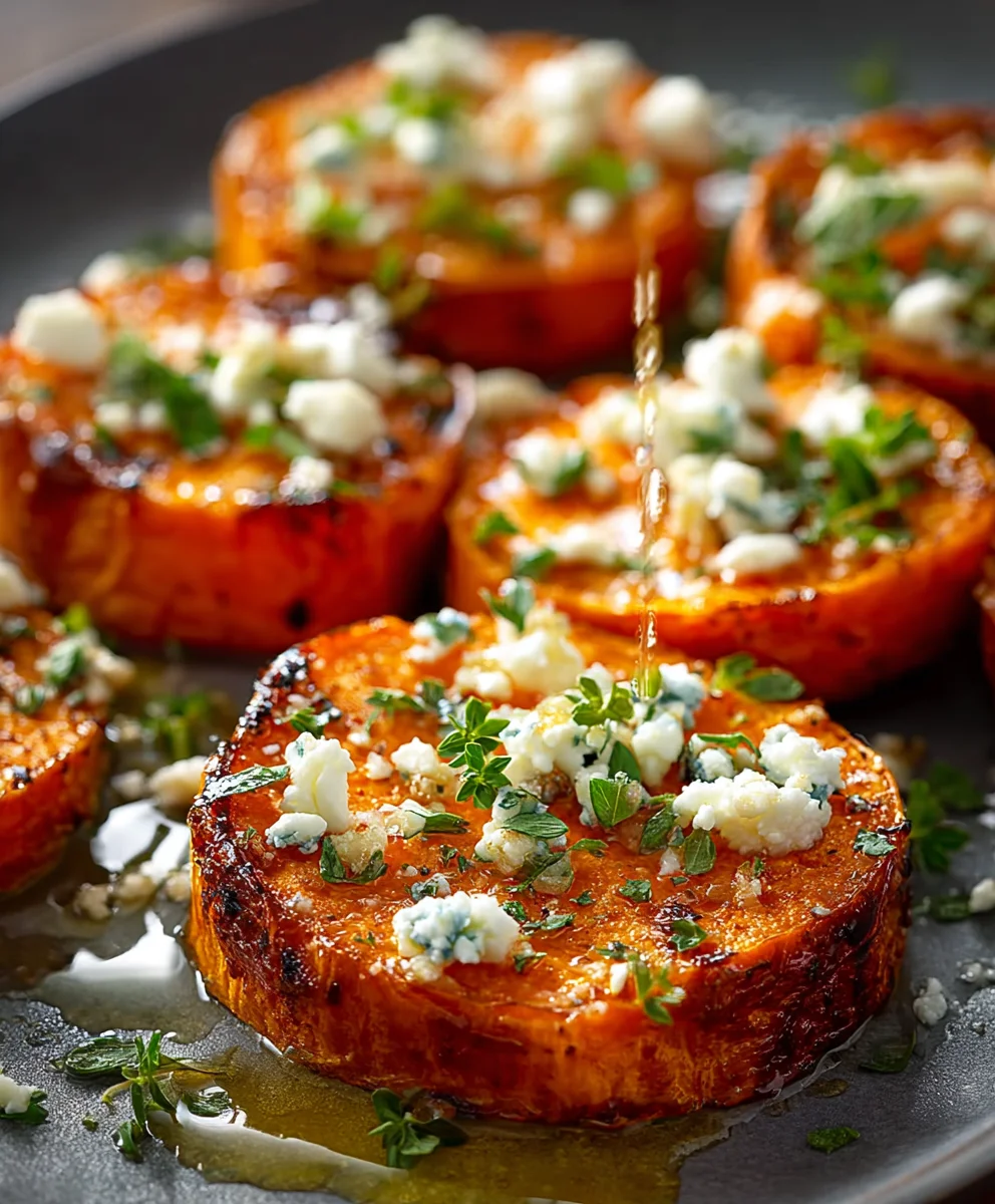 Honey Feta Roasted Sweet Potato Rounds - Easy Appetizer