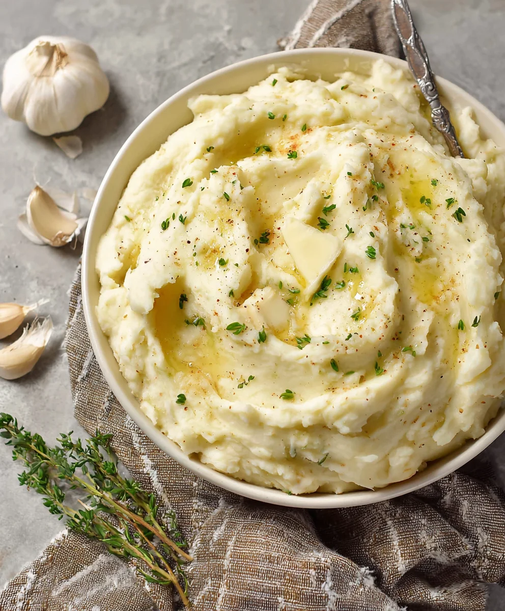 Creamy Garlic Mashed Potatoes - Easy Dinner Side!