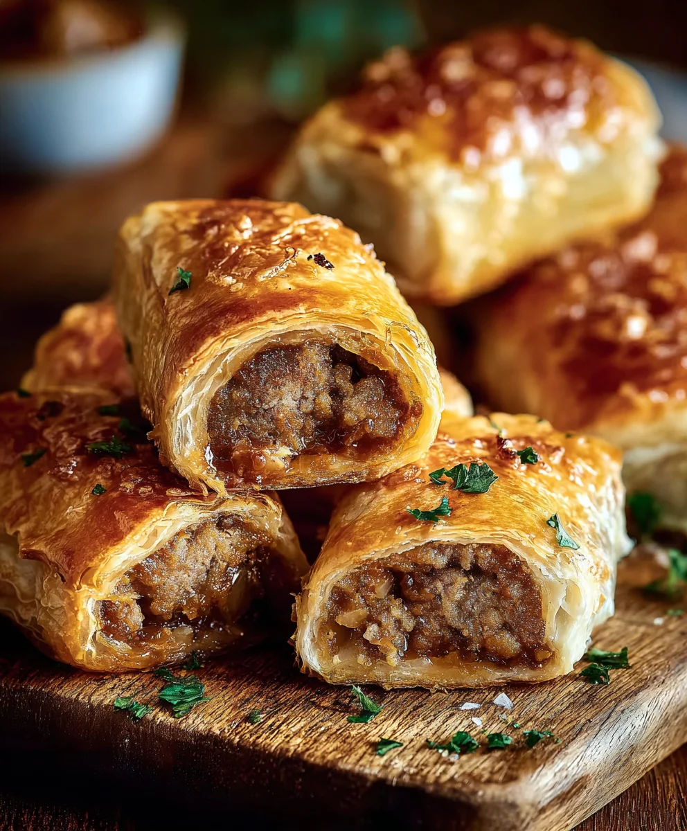 French Onion Beef Sausage Rolls - Easy Appetizer