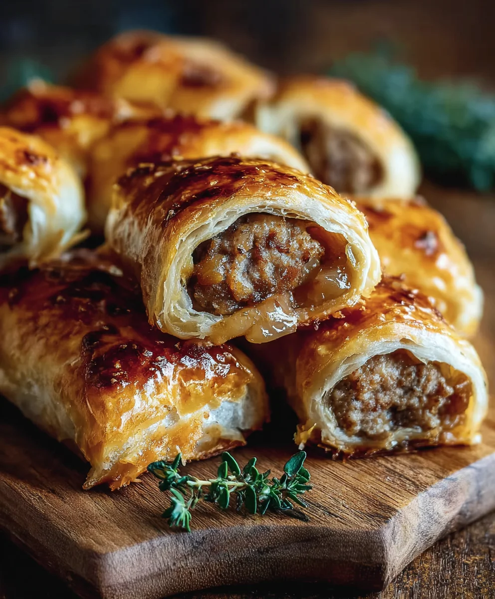 French Onion Beef Sausage Rolls - Easy Appetizer