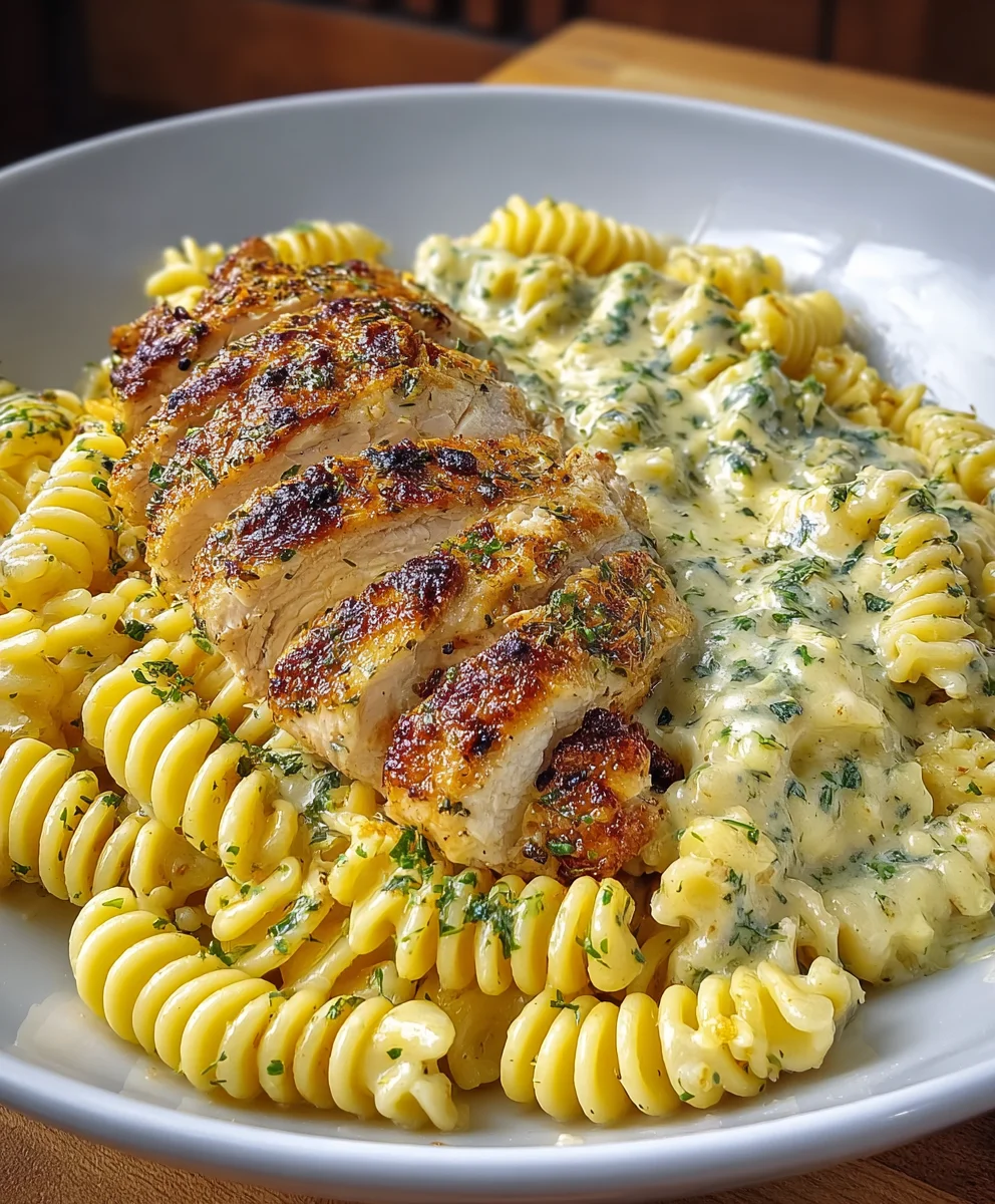 Easy Creamy Garlic Parm Chicken & Cheesy Twisted Pasta