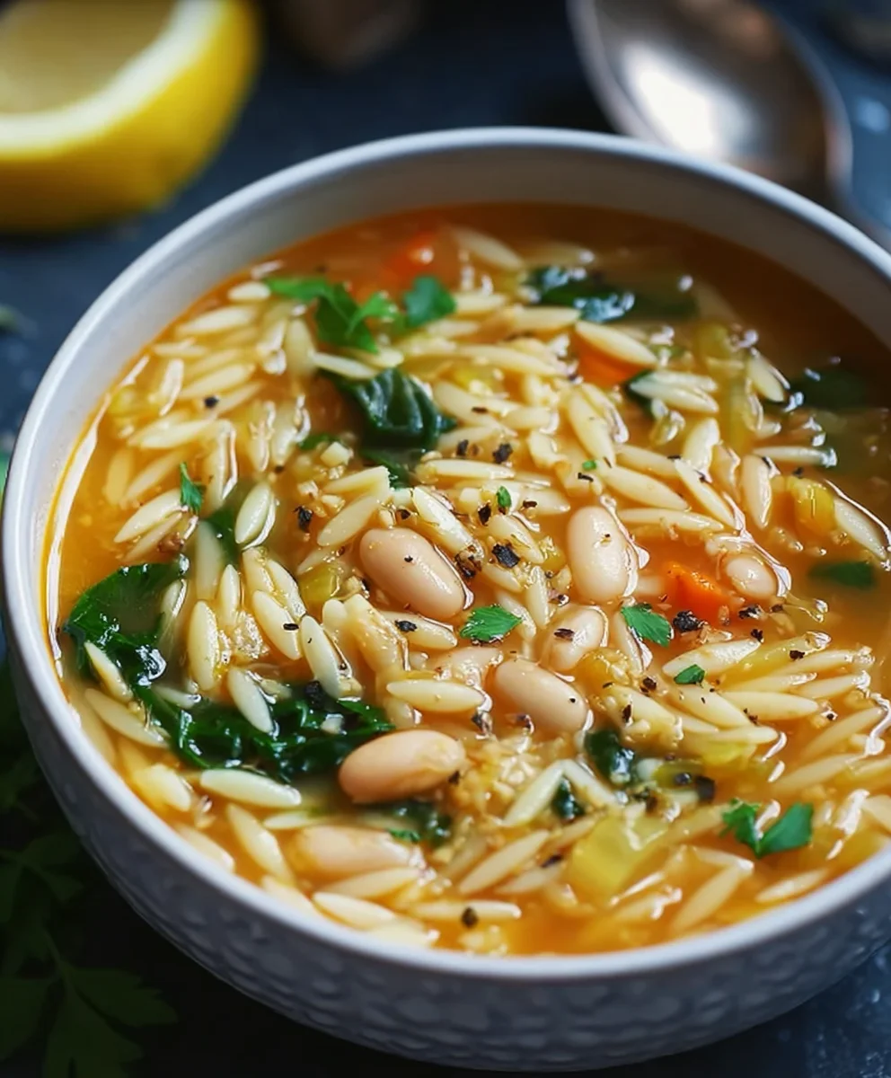 Zesty Lemon White Bean Orzo Soup-Easy & Flavorful Recipe
