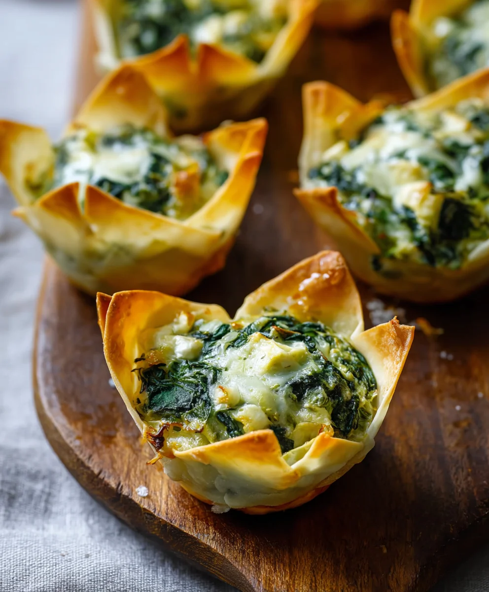 Spinach Artichoke Wonton Cups- Easy Appetizer