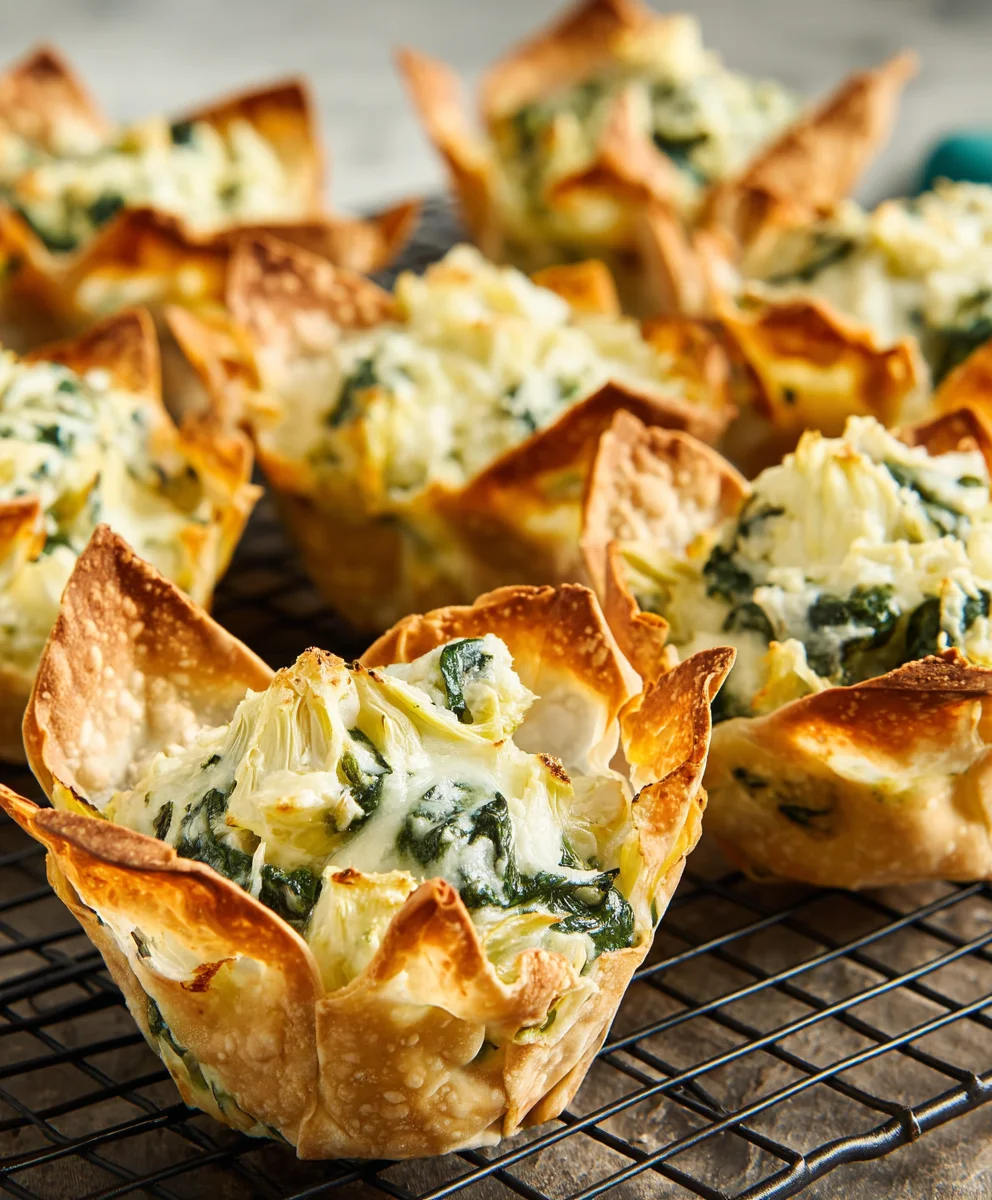 Spinach Artichoke Wonton Cups-Easy Appetizer Recipe