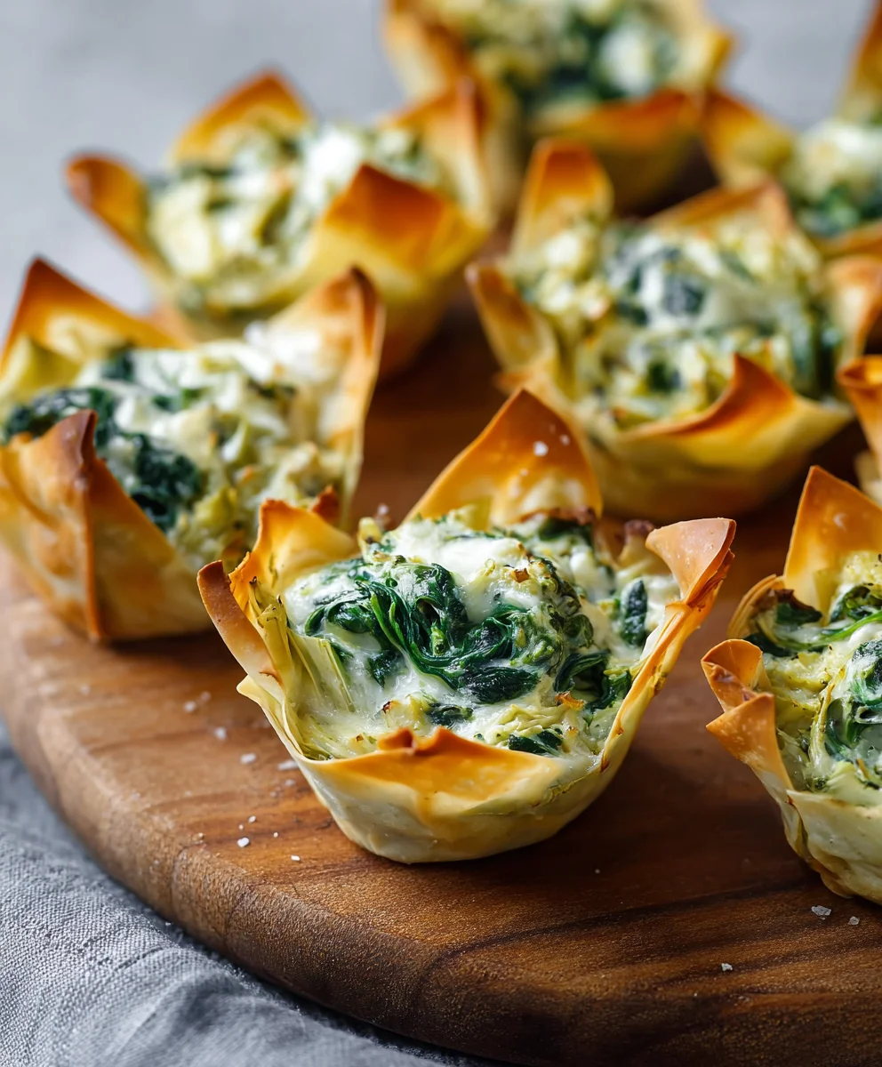 Spinach Artichoke Wonton Cups- Easy Appetizer
