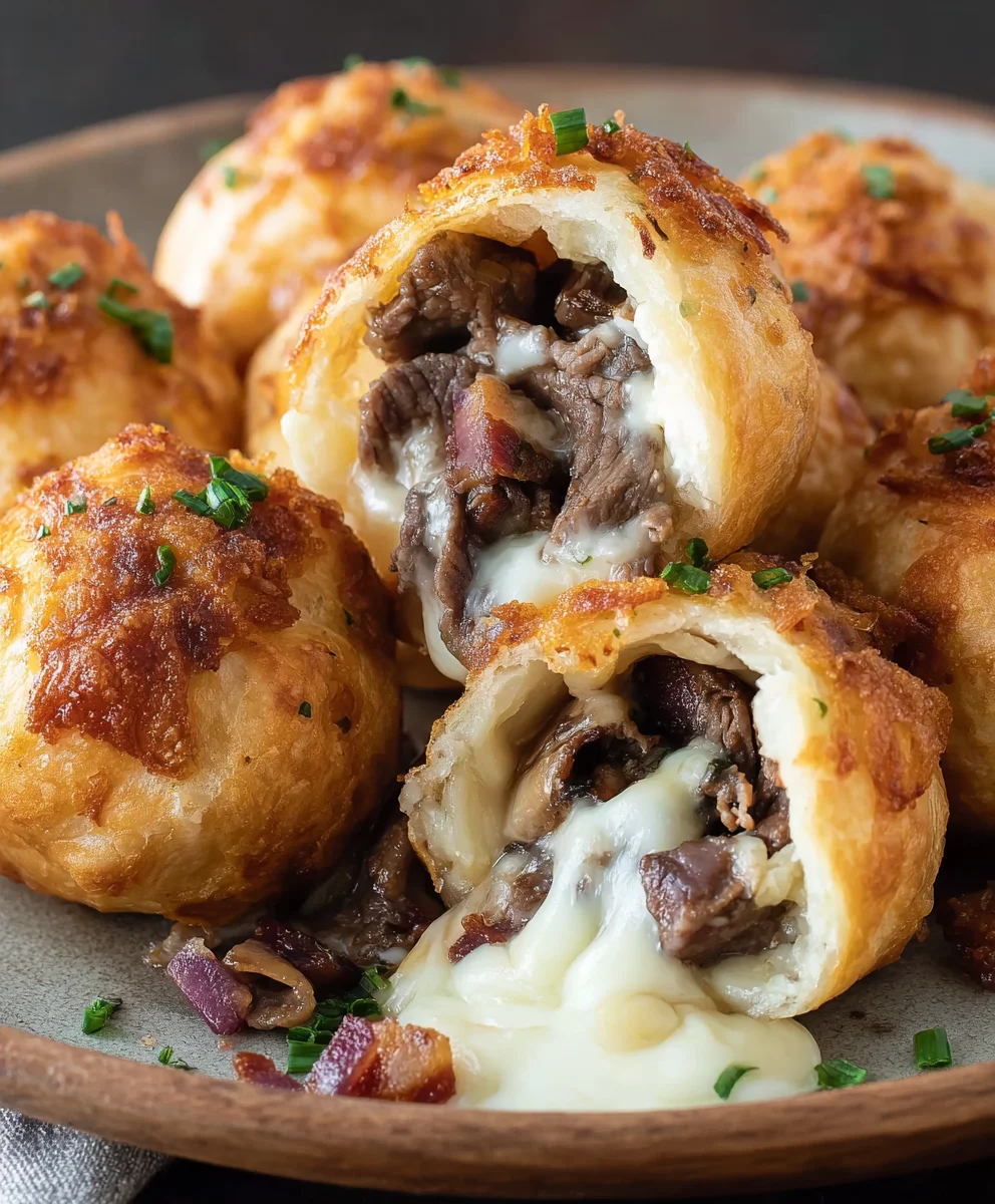 Philly Cheesesteak Bombs- Easy Beef & Cheese Bites