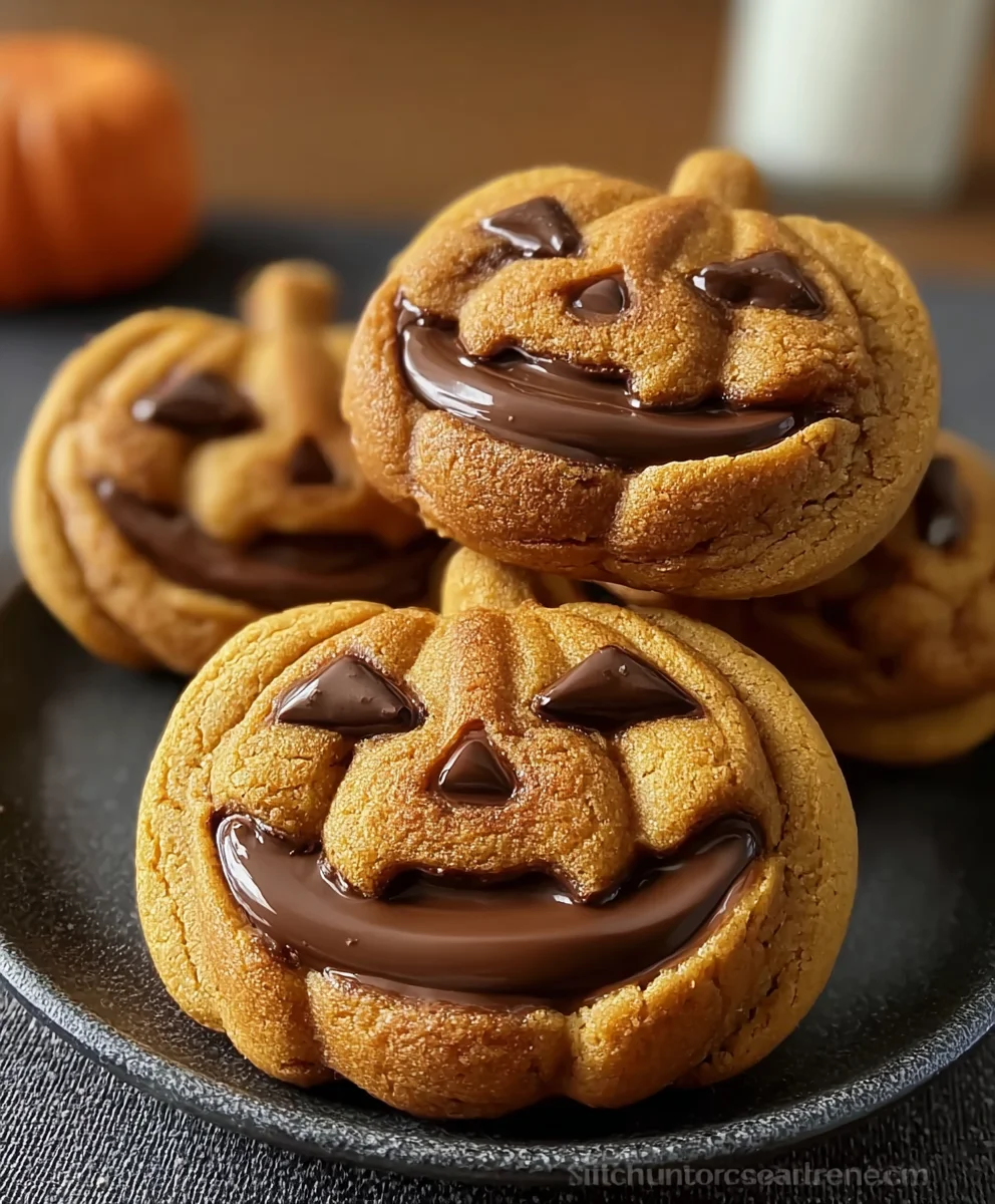 Milk Chocolate Stuffed Jack-o-lantern Cookies