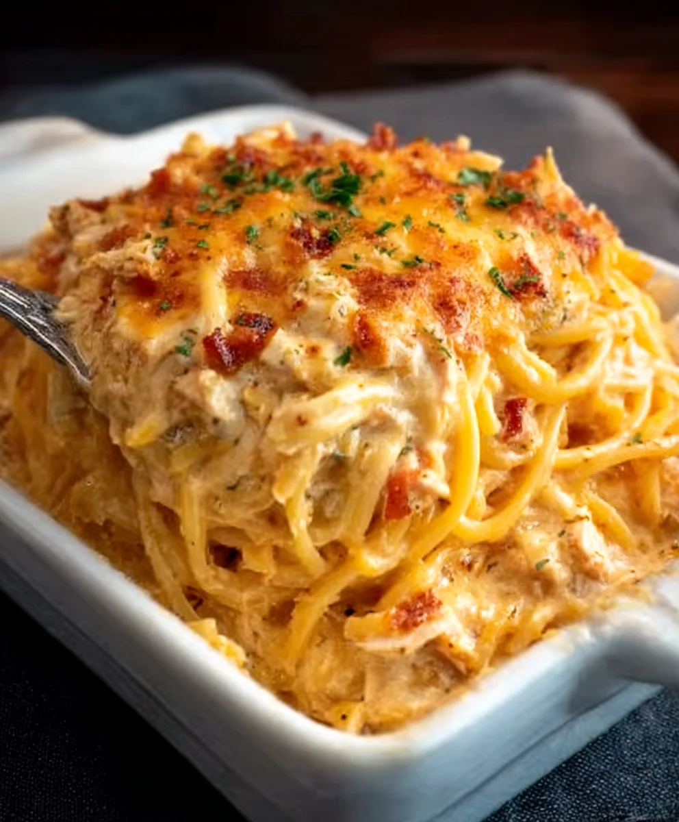 Spicy Cheesy Chicken Spaghetti Casserole - Easy Comfort Food