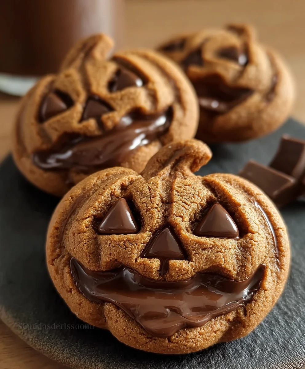 Milk Chocolate Stuffed Jack-o-lantern Cookies
