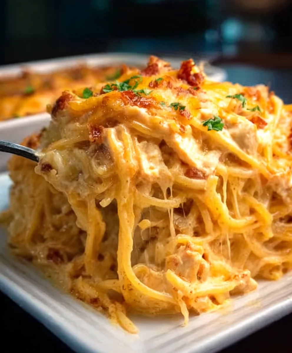 Spicy Cheesy Chicken Spaghetti Casserole - Easy Comfort Food