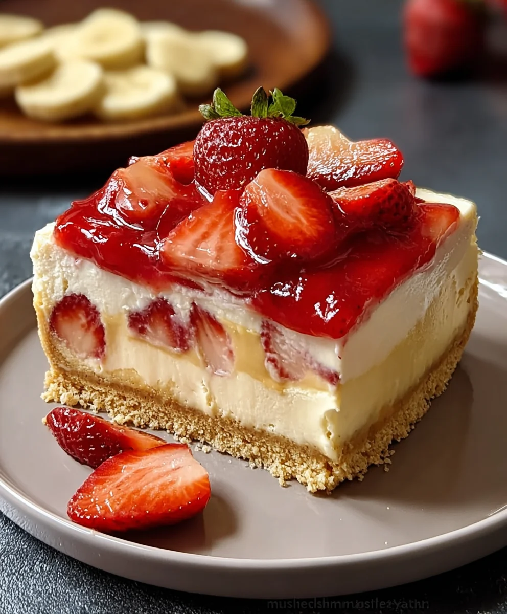 Strawberry Banana Pudding Cheesecake Recipe-Easy Dessert
