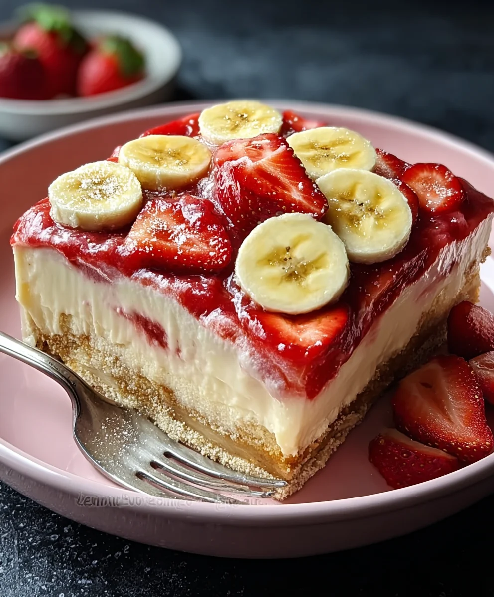 Strawberry Banana Pudding Cheesecake Recipe-Easy Dessert
