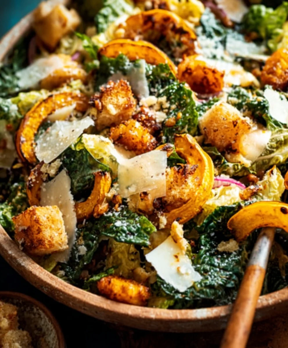 Autumn Caesar Salad with Roasted Squash Croutons
