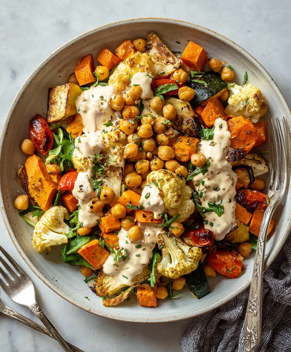 Glow Bowl Recipe-Roasted Veggie Tahini Yogurt Sauce