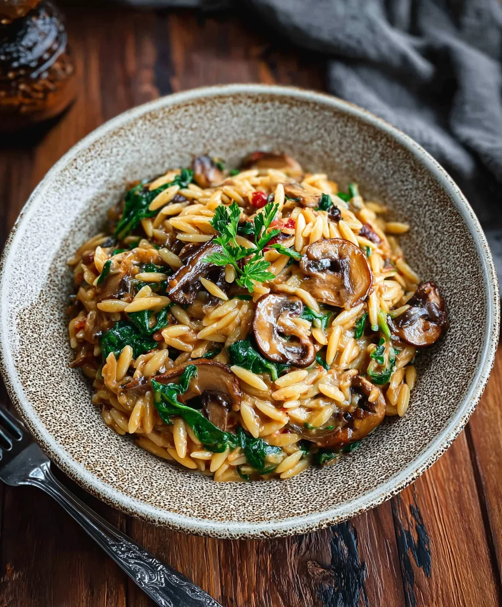 Mushroom Spinach Orzo - Easy Weeknight Dinner