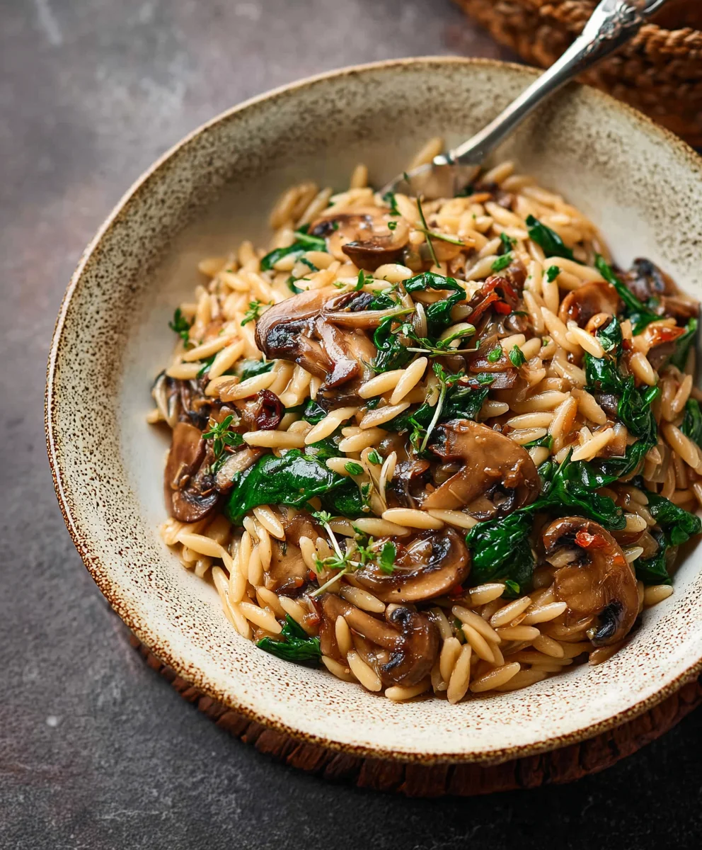Mushroom Spinach Orzo - Easy Weeknight Dinner