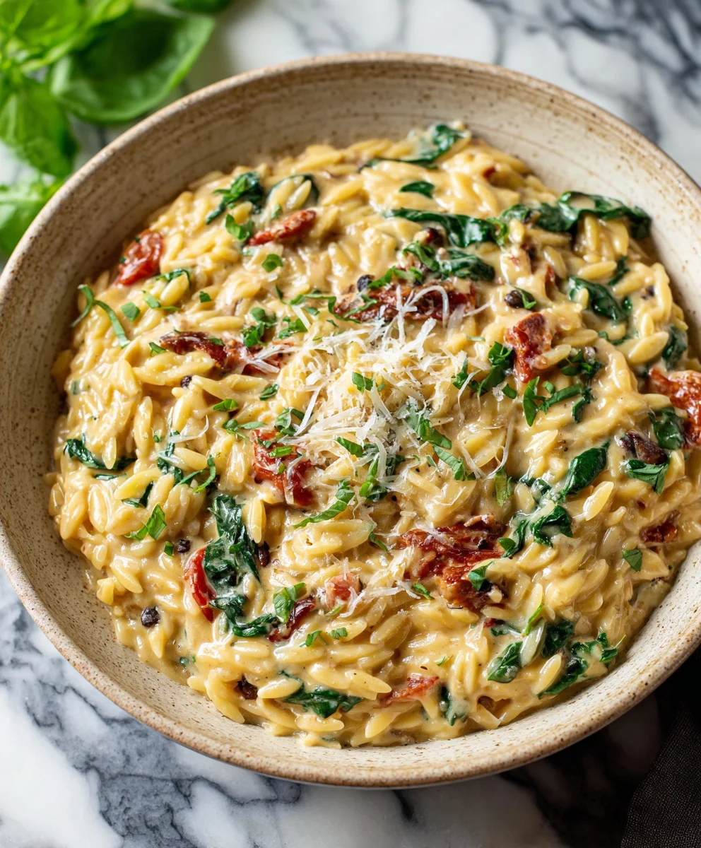 Creamy Tuscan Orzo- Easy Dinner Recipe