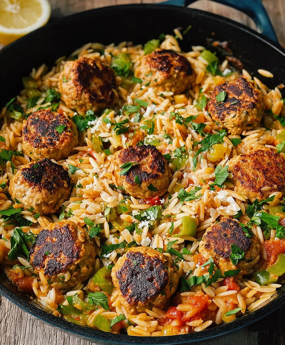 Easy One-Pan Chicken Meatballs Orzo Dinner
