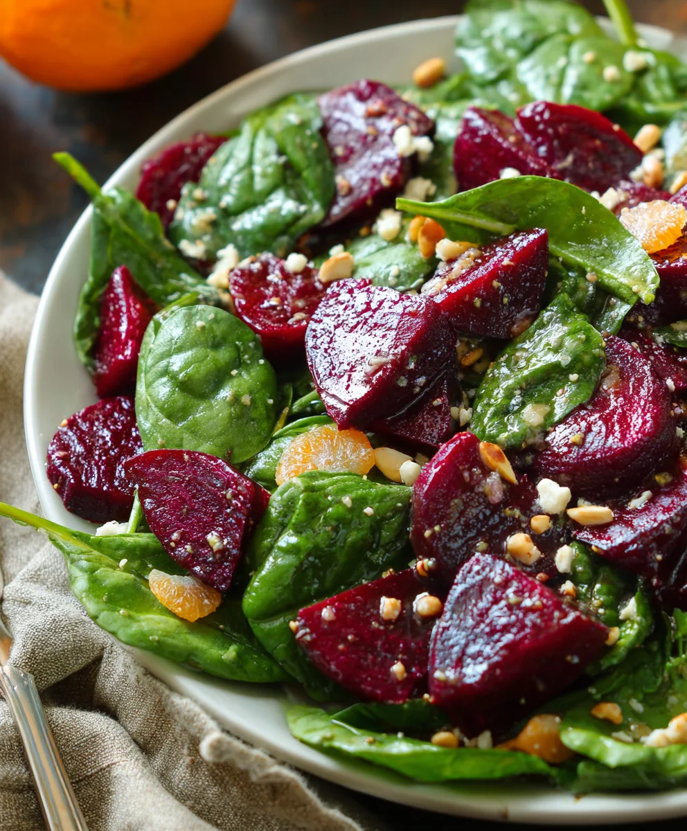 Easy Beet Salad Spinach Honey Mustard Lemon Dressing