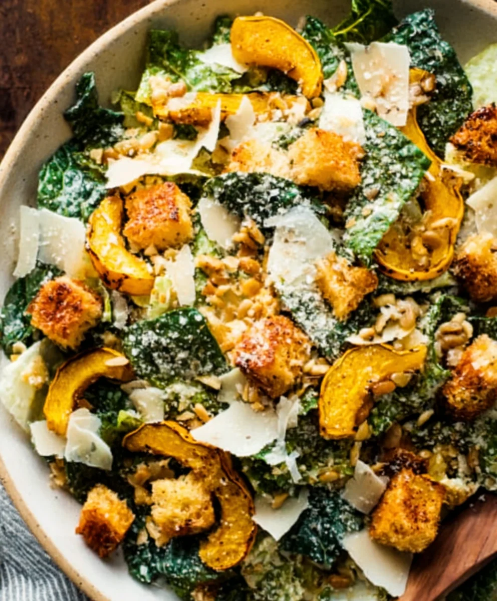 Autumn Caesar Salad with Roasted Squash Croutons