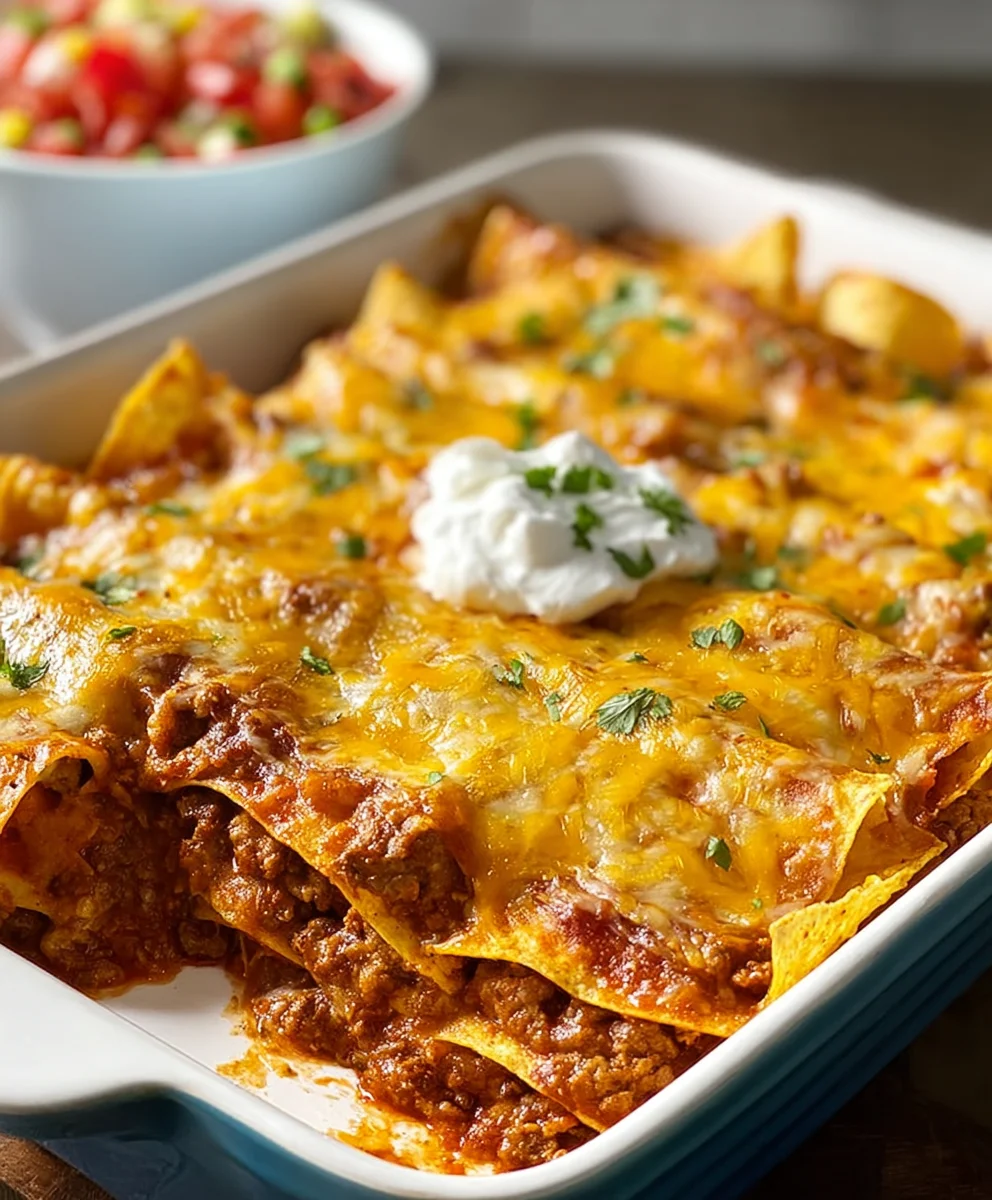 Easy Beef Tortilla Chip Enchiladas - Quick Weeknight Meal