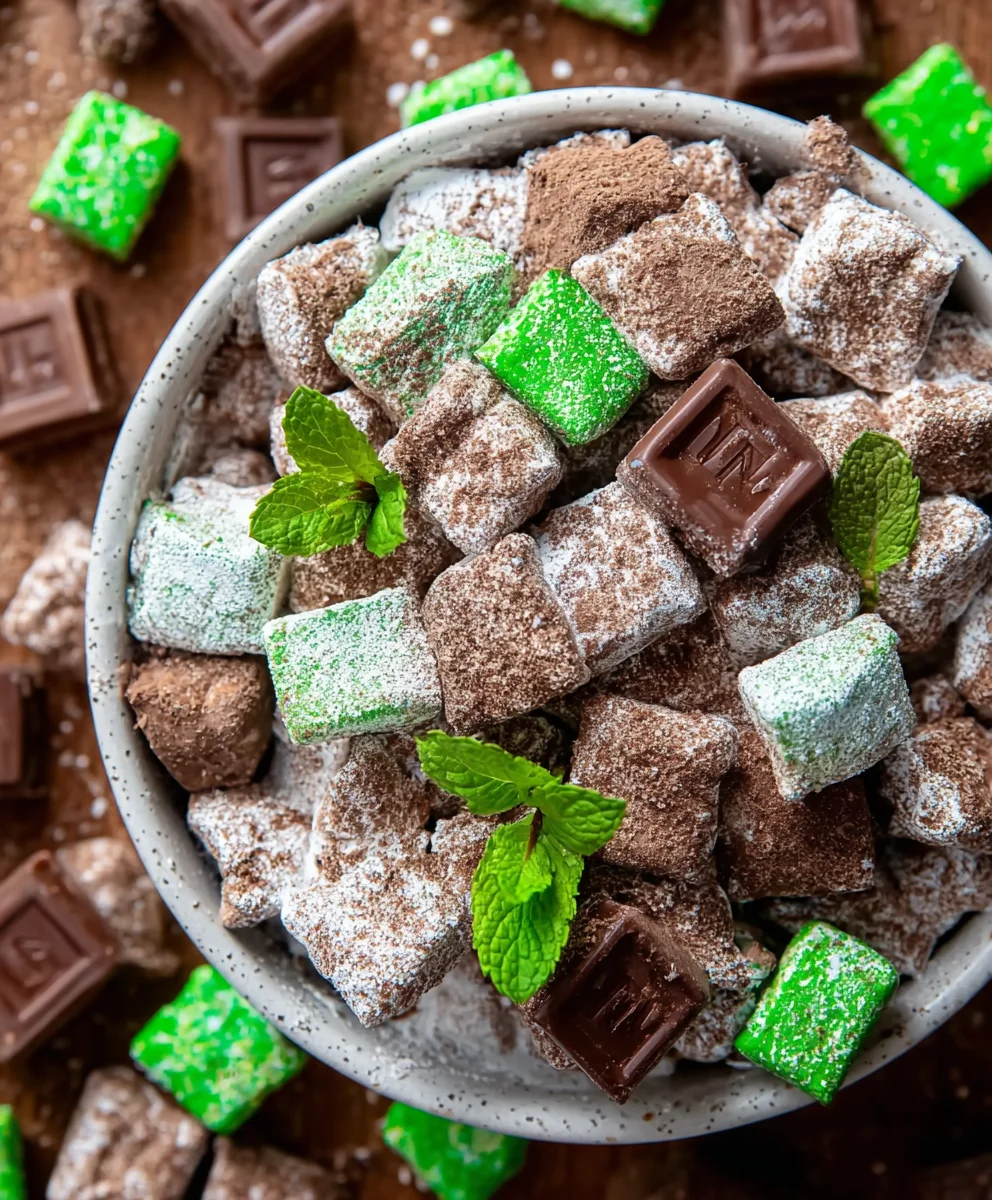 Mint Chocolate Muddy Buddies-Easy Snack Recipe