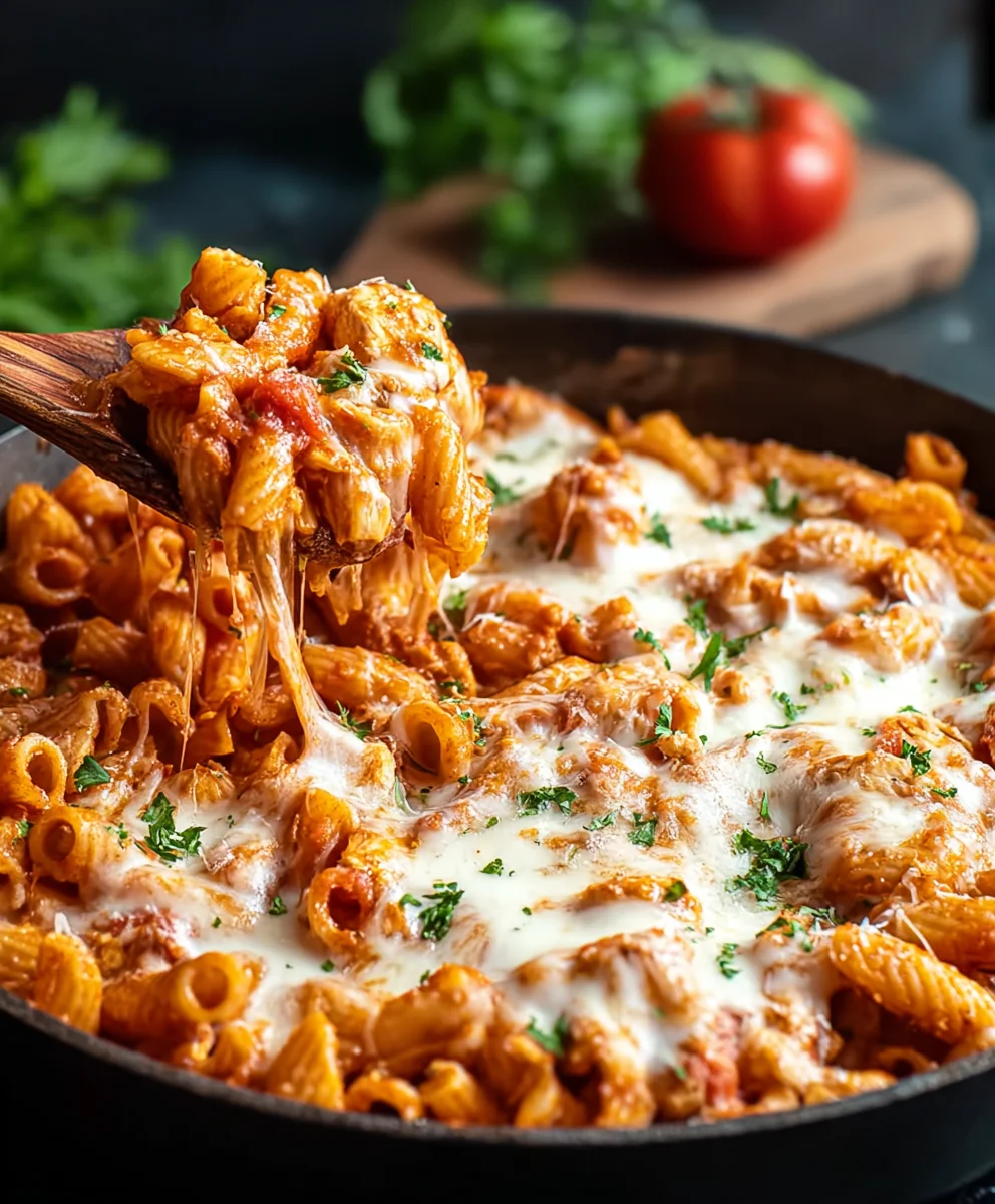 Easy Chicken Parmesan Pasta Skillet Dinner