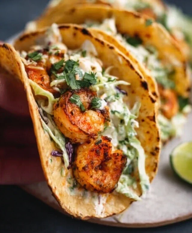 Cilantro Lime Shrimp Tacos with Creamy Slaw