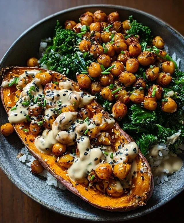 Sweet Potatoes with Tahini Butter Chickpeas
