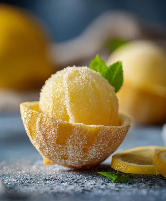 Sorbetto di Limone Dressed Up in a Frozen Lemon Shell