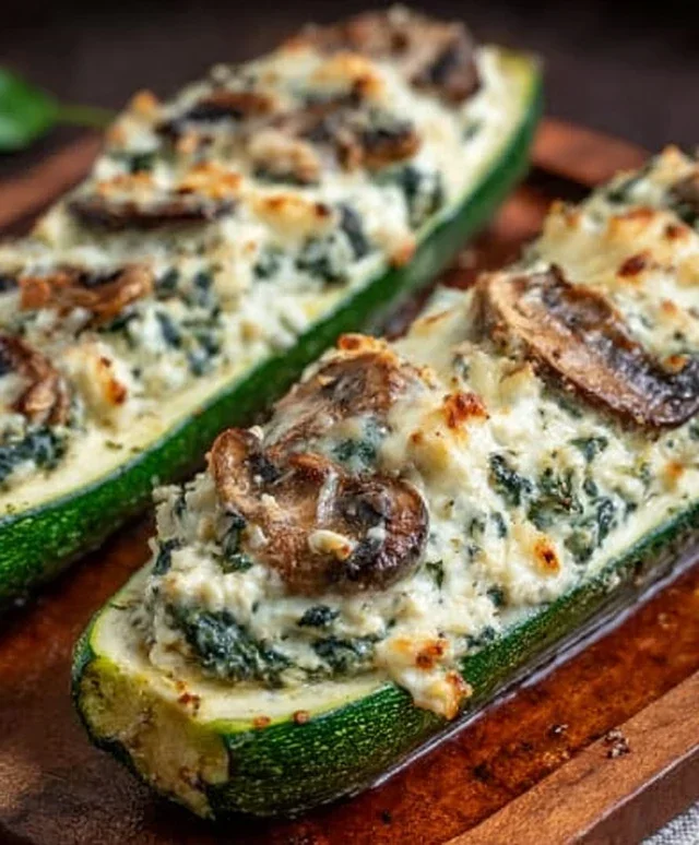 Spinach, Mushroom, and Ricotta Stuffed Zucchini Boats Recipe