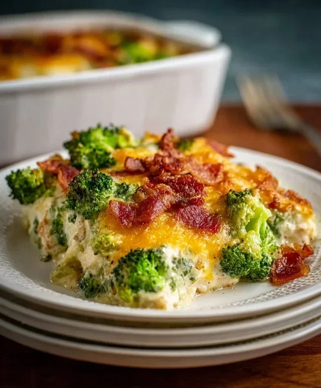 Creamy Low Carb Chicken Casserole with Broccoli and Beef Beef Bacon