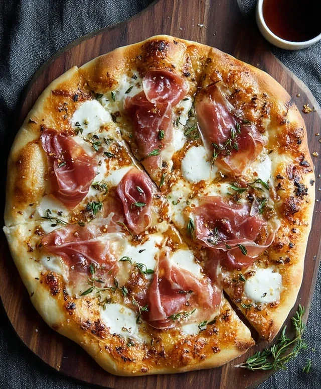 White Pizza with Beef Beef Prosciutto & Hot Honey