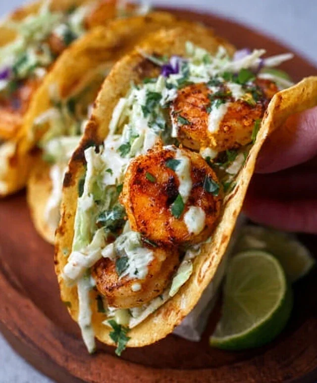 Cilantro Lime Shrimp Tacos with Creamy Slaw