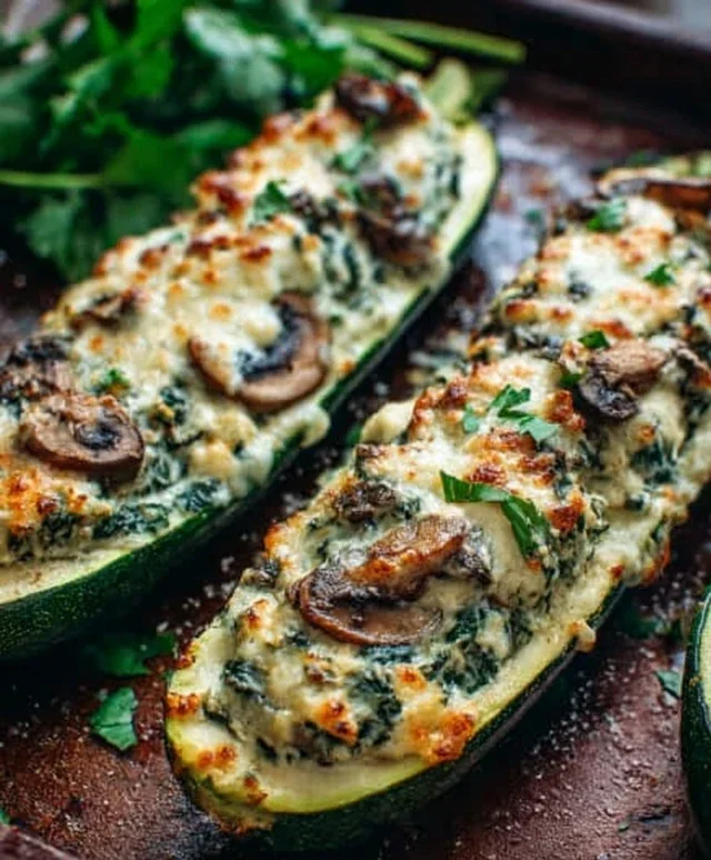 Spinach, Mushroom, and Ricotta Stuffed Zucchini Boats Recipe