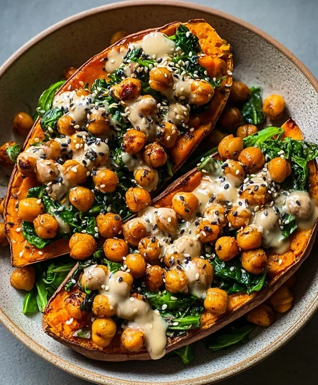 Sweet Potatoes with Tahini Butter Chickpeas